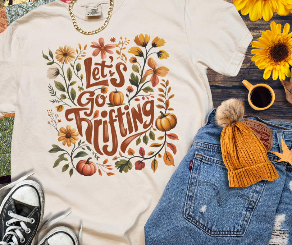 DTF TRANSFER ONLY  - Let's Go Thrifting Flowers & Pumpkins