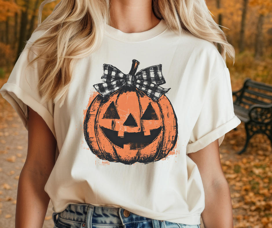 DTF TRANSFER ONLY  - Distressed Jack-o-Lantern w/ Bow