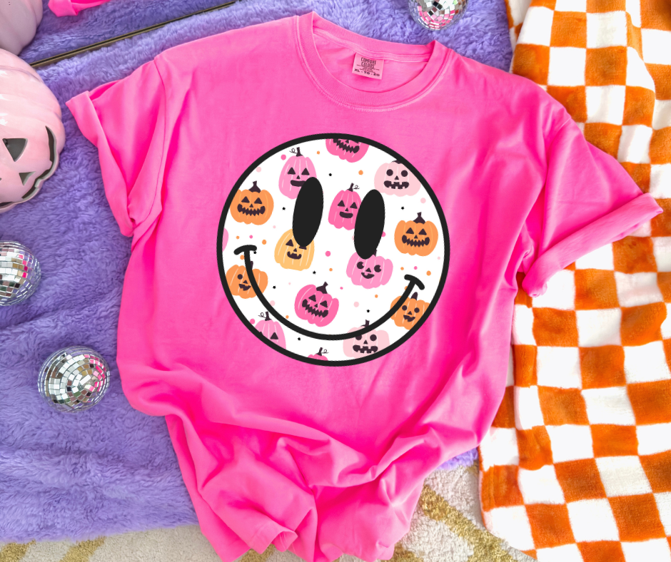 DTF TRANSFER ONLY  - White Halloween Smiley Face