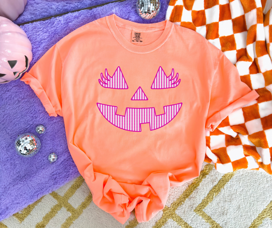 DTF TRANSFER ONLY  - Pink Jack-o-Lantern Face