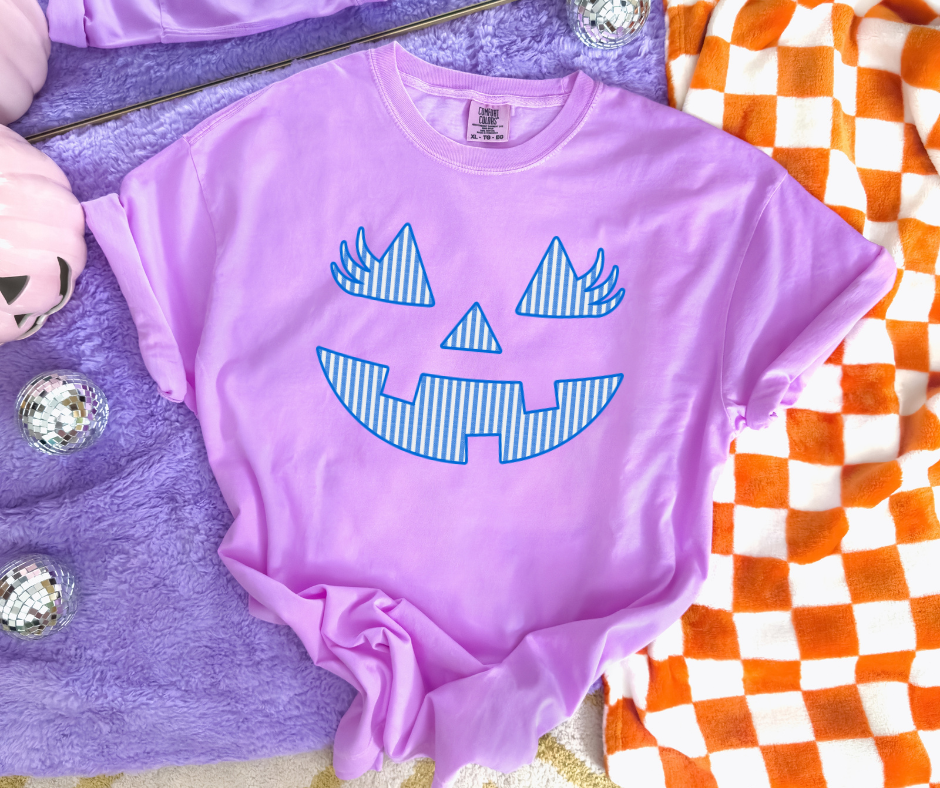 DTF TRANSFER ONLY  - Blue Jack-o-Lantern Face