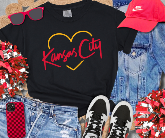 DTF TRANSFER ONLY  - Red/Yellow Kansas City Script Heart