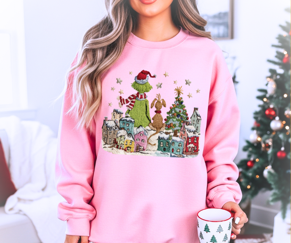 DTF TRANSFER ONLY  - Faux Yarn Grinchy Town