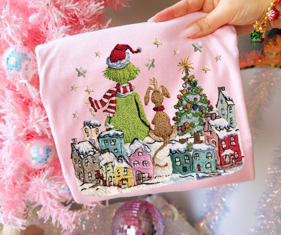 DTF TRANSFER ONLY  - Faux Yarn Grinchy Town