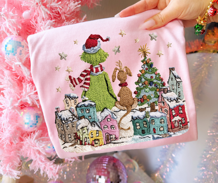 DTF TRANSFER ONLY  - Faux Yarn Grinchy Town