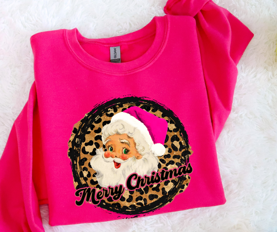DTF TRANSFER ONLY  - Pink Leopard Merry Christmas Santa