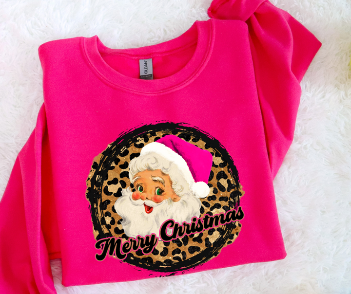 DTF TRANSFER ONLY  - Pink Leopard Merry Christmas Santa