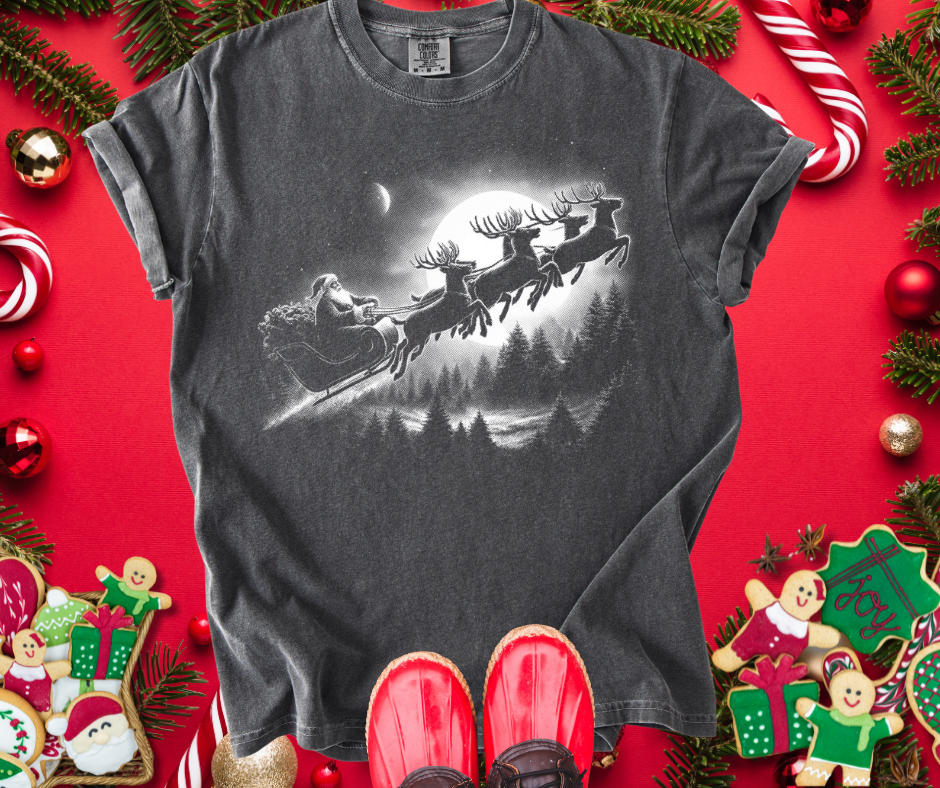 DTF TRANSFER ONLY  - VIRAL Santa Over the Pines Halftone