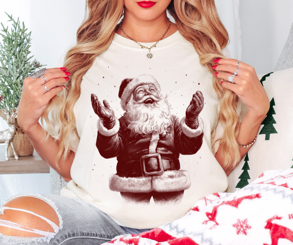 DTF TRANSFER ONLY  - VIRAL Jolly Santa Claus Halftone RED Ink