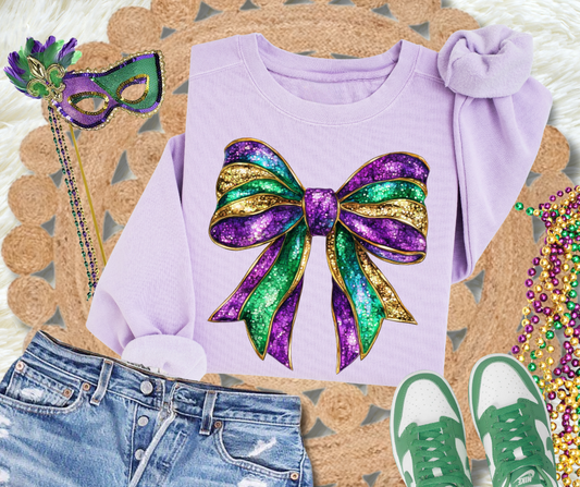 DTF TRANSFER ONLY  - Faux Glitter Mardi Gras Bow
