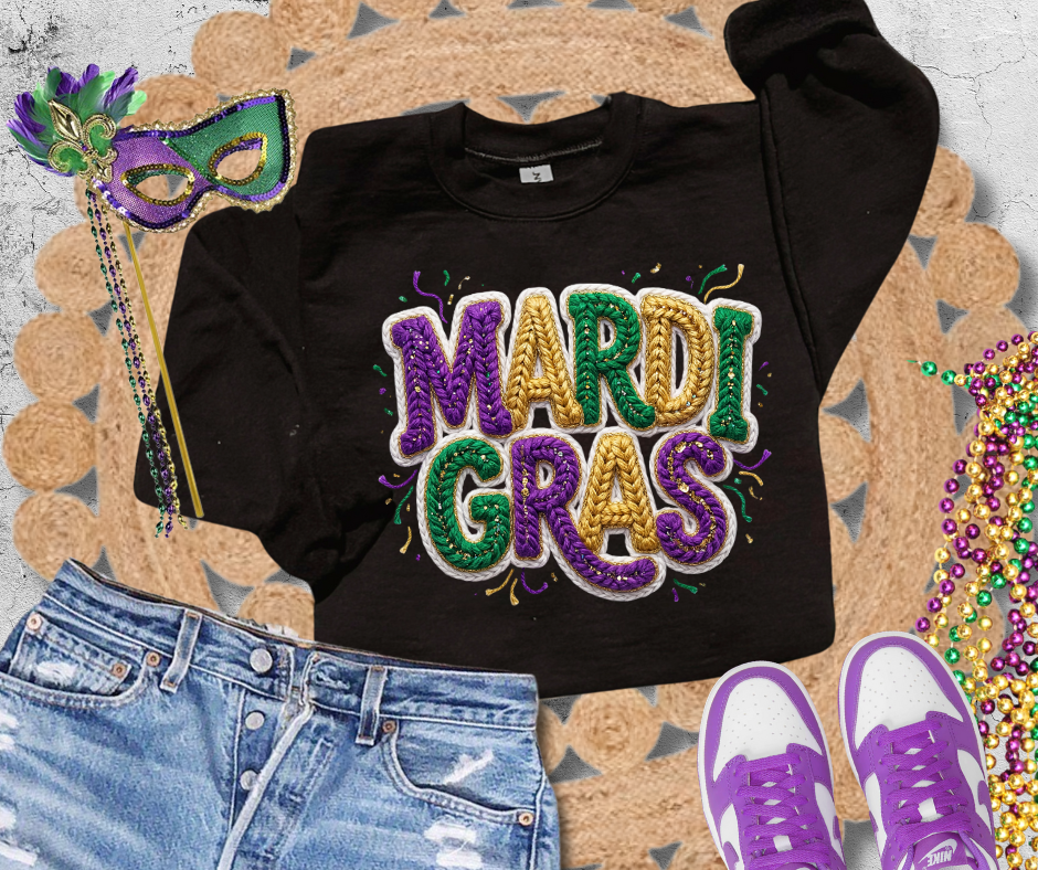 DTF TRANSFER ONLY  - Faux Yarn Confetti Mardi Gras