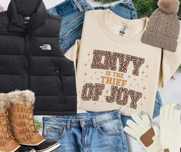 DTF TRANSFER ONLY  - Envy is the Thief of Joy - Tan Text