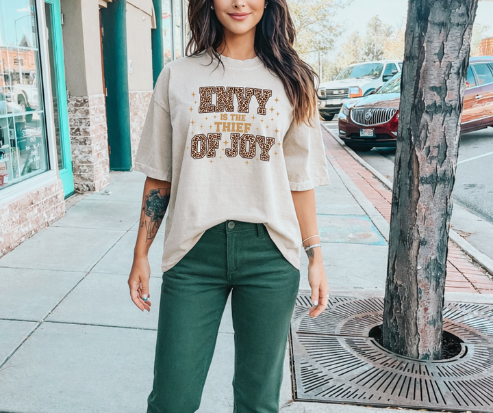 DTF TRANSFER ONLY  - Envy is the Thief of Joy - Tan Text
