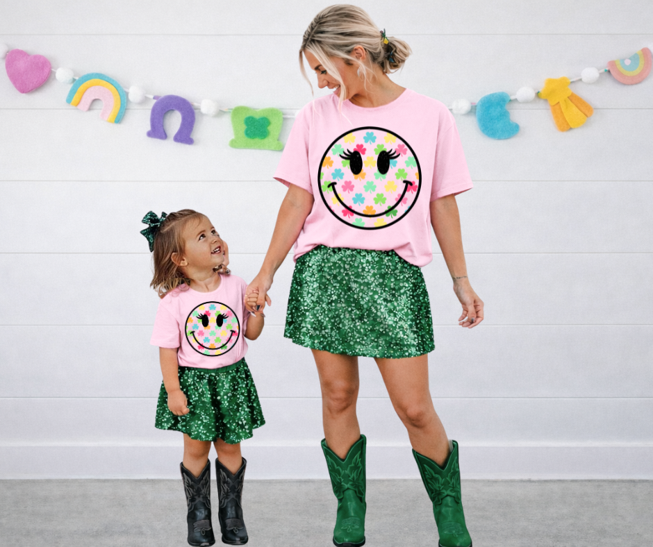 DTF TRANSFER ONLY  - Colorful Clover Happy Face