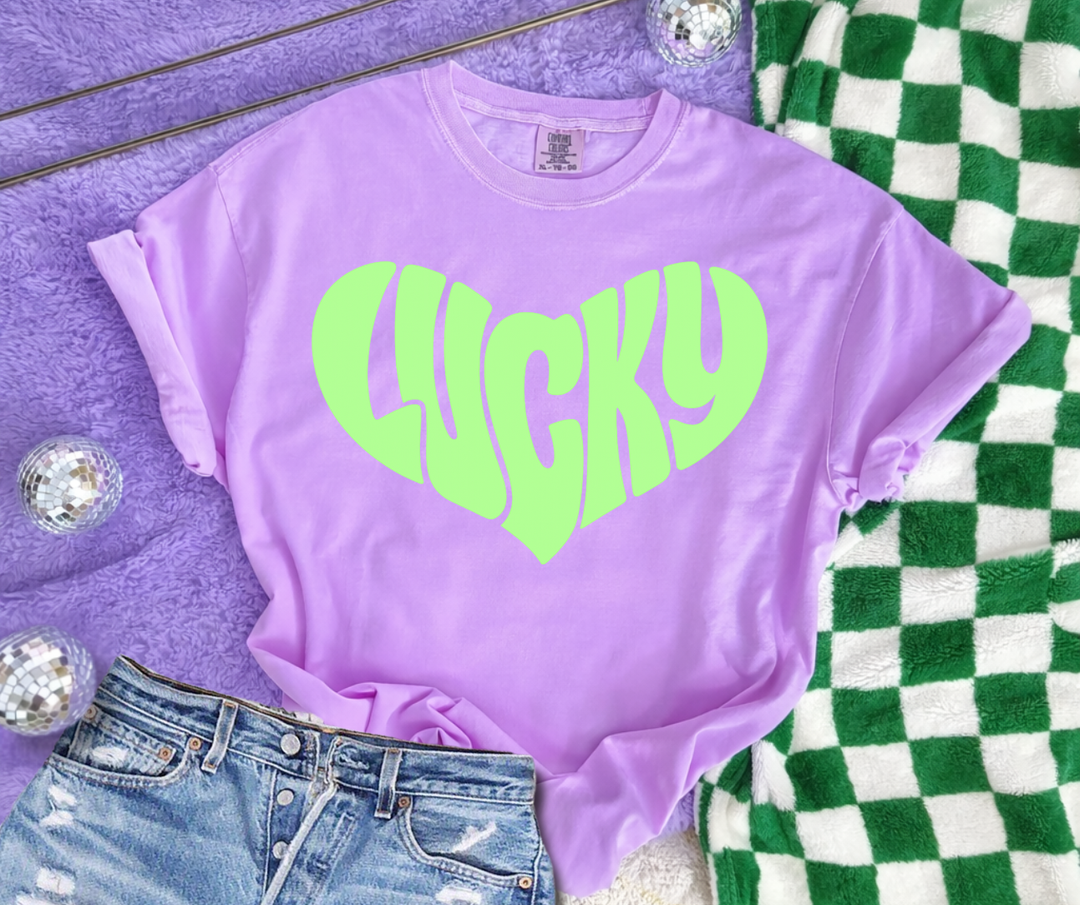 DTF TRANSFER ONLY  - Heart Shaped Green Lucky Letters