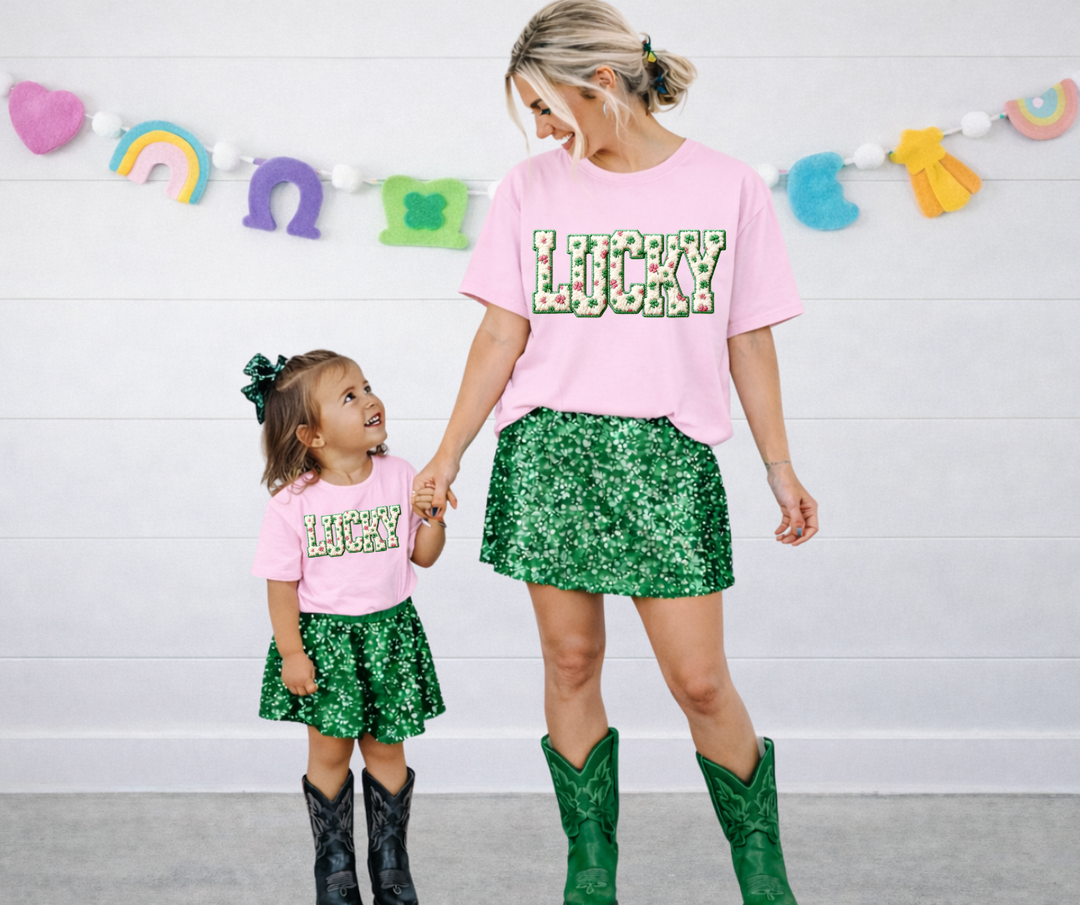 DTF TRANSFER ONLY  - Faux Yarn Pink & Green Lucky
