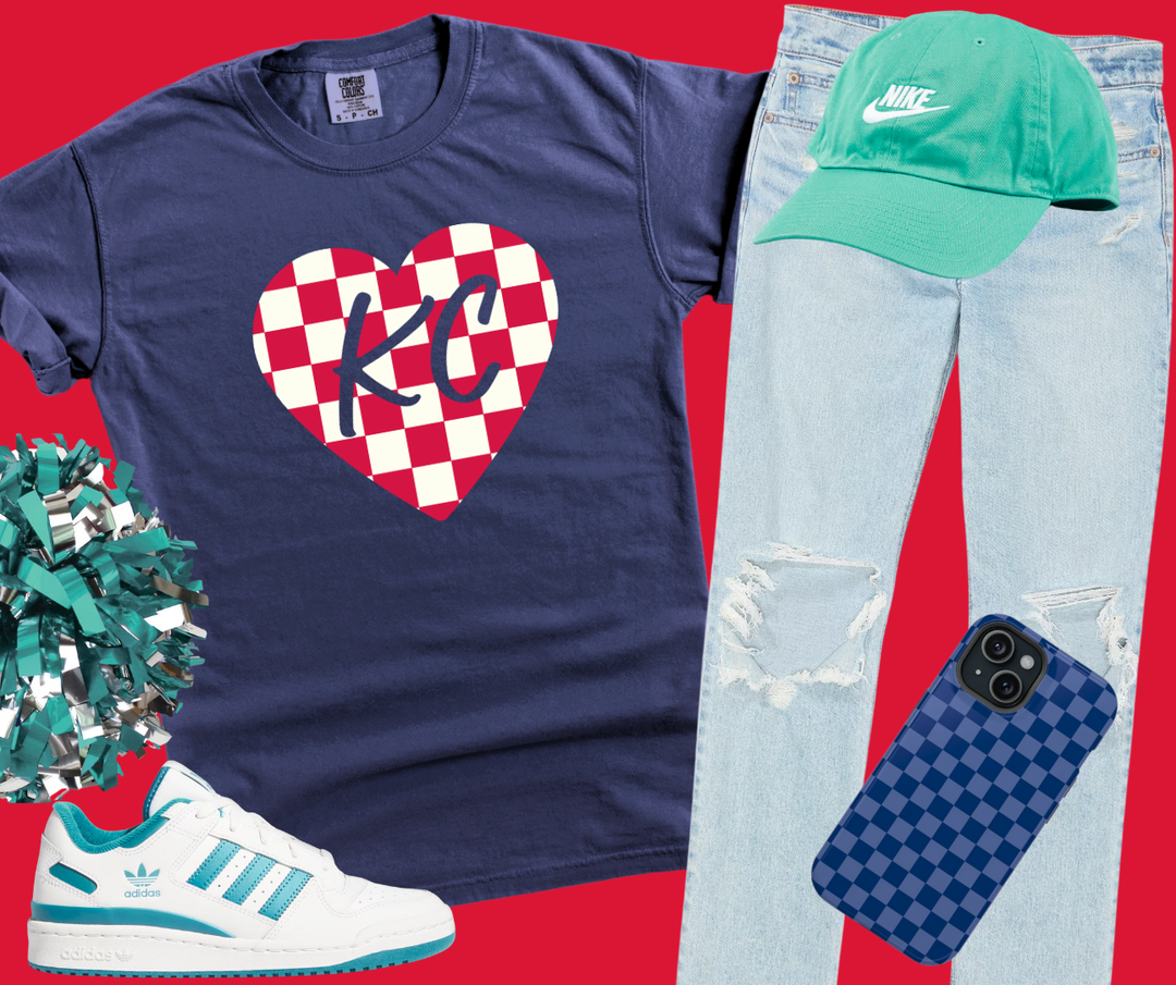 DTF TRANSFER ONLY  - Red KC Checkered Heart