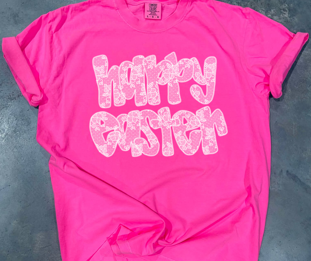 DTF TRANSFER ONLY  - Faux Lace Happy Easter