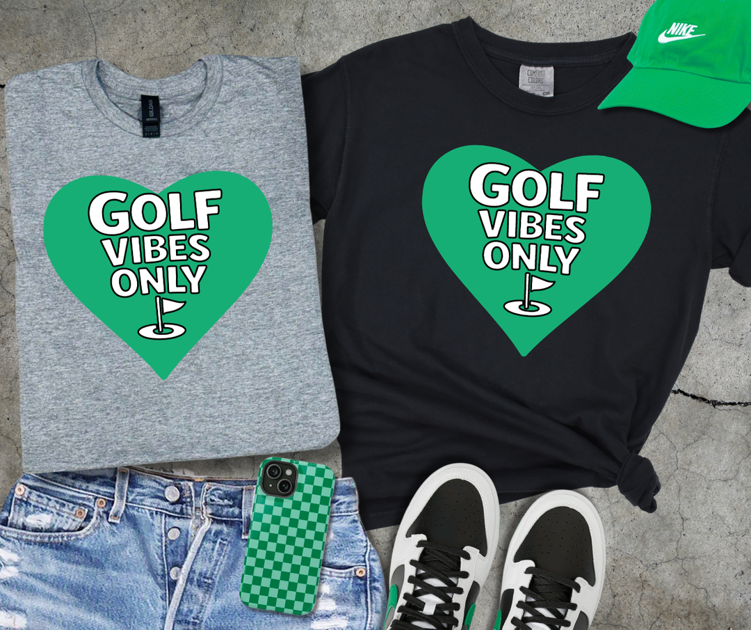 DTF TRANSFER ONLY  - Golf Vibes Only Green Heart White Text