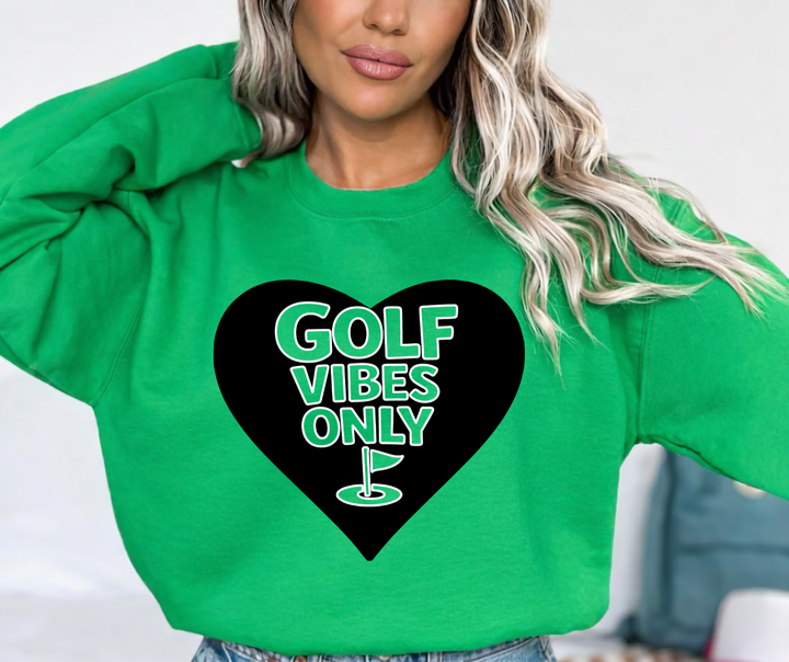 DTF TRANSFER ONLY  - Golf Vibes Only Black Heart No Fill on Text