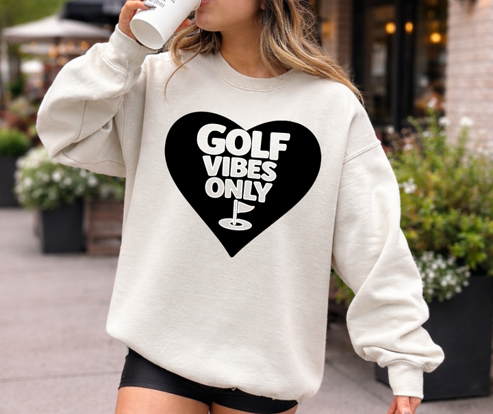 DTF TRANSFER ONLY  - Golf Vibes Only Black Heart No Fill on Text