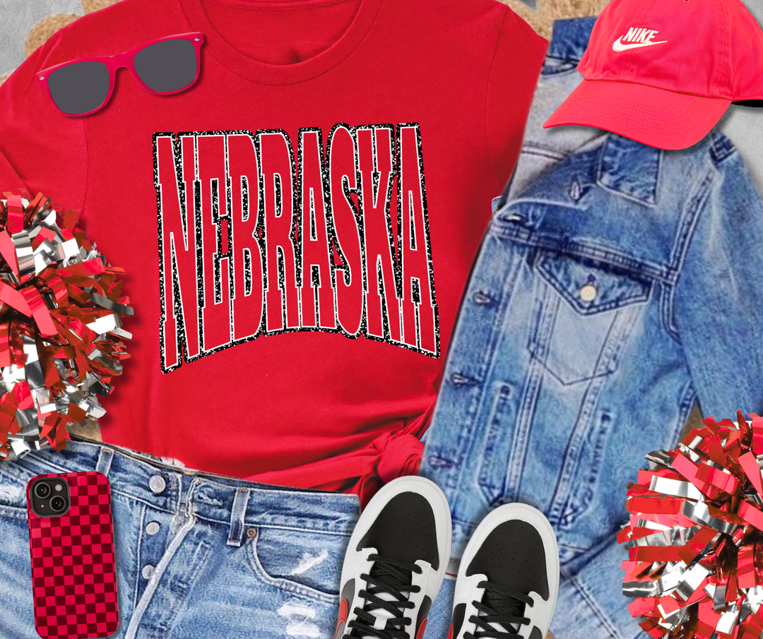 DTF TRANSFER ONLY  - Black/White Nebraska No Fill on Text