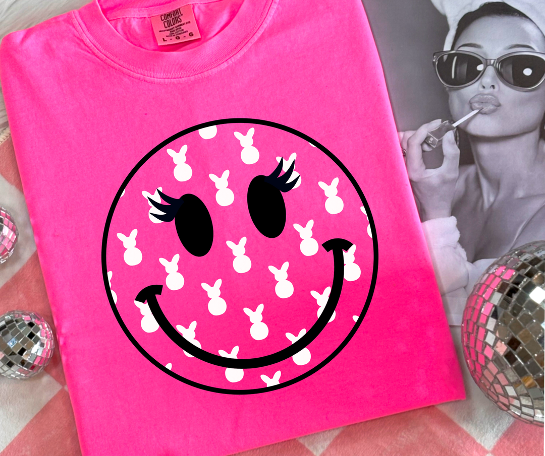 DTF TRANSFER ONLY  - Bunny Pattern Smile Face