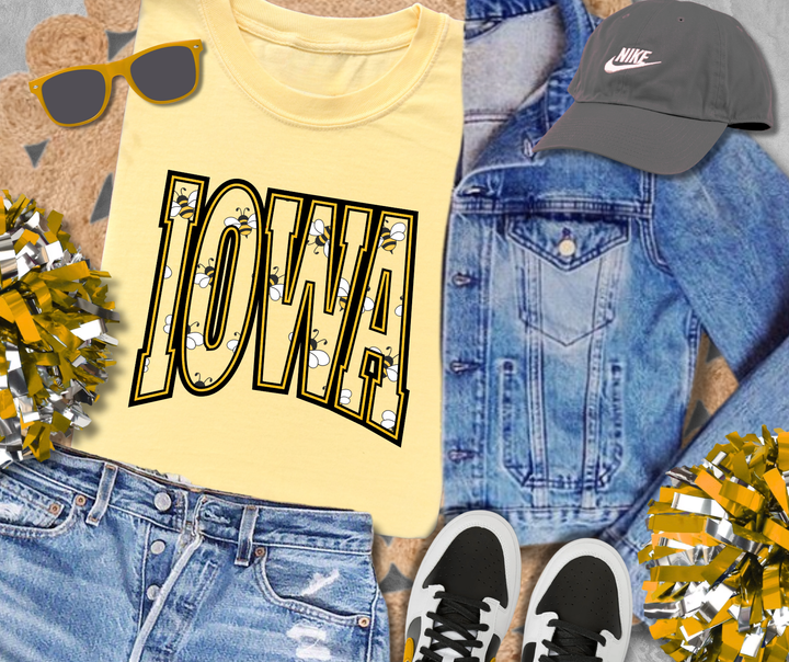 DTF TRANSFER ONLY  - Iowa Varsity Letters Bee Pattern (No Fill Inside Letters)