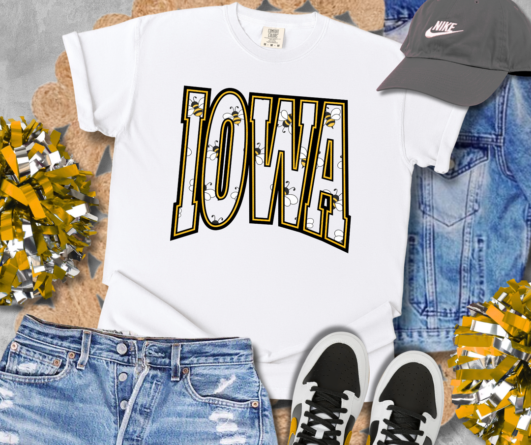 DTF TRANSFER ONLY  - Iowa Varsity Letters Bee Pattern (No Fill Inside Letters)
