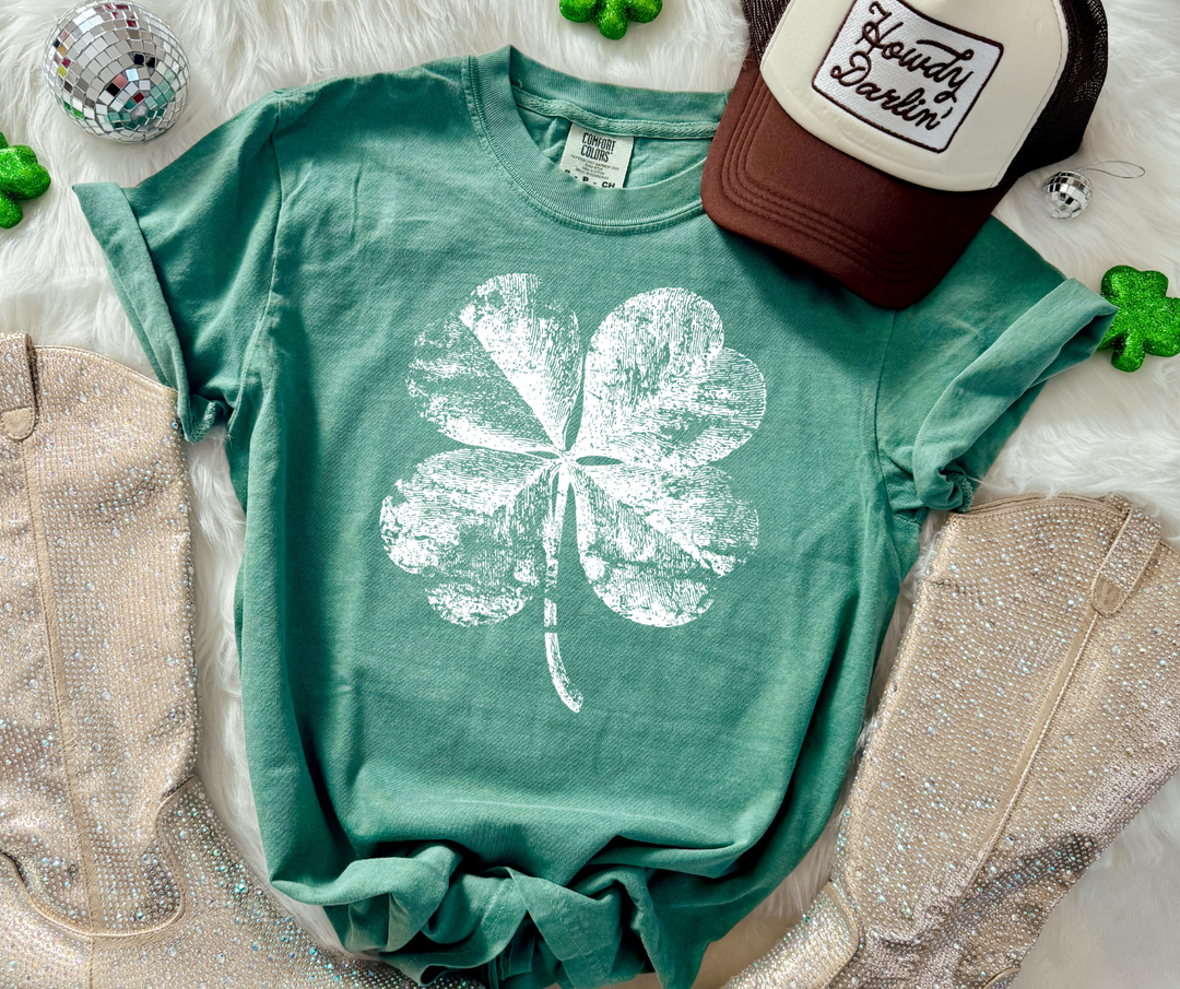 DTF TRANSFER ONLY  - Distressed Halftone WHITE Shamrock