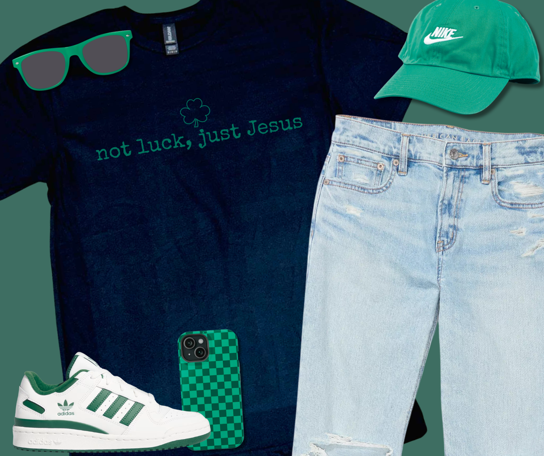 DTF TRANSFER ONLY  - not luck, just Jesus - GREEN INK