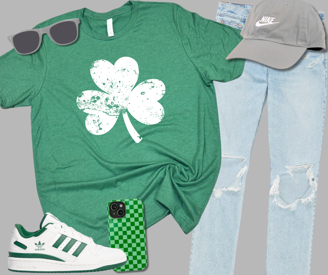 DTF TRANSFER ONLY  - White Distressed Shamrock