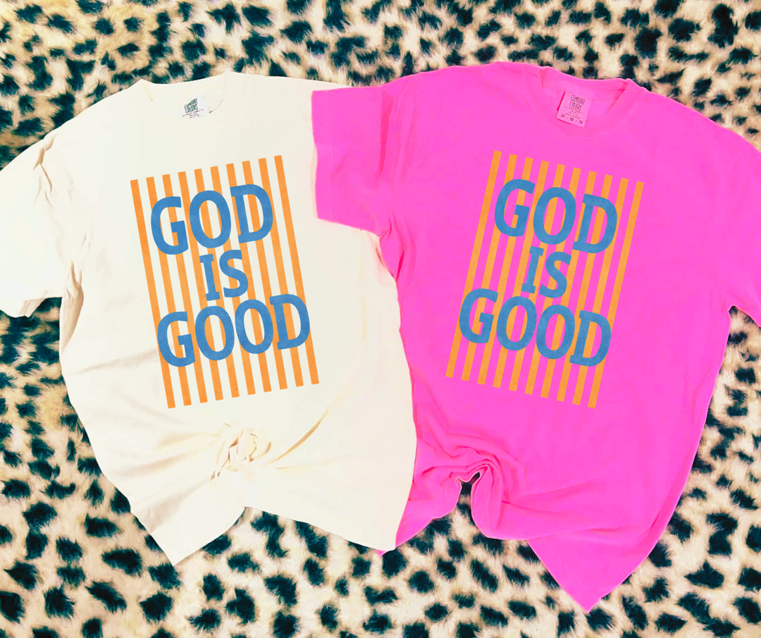 DTF TRANSFER ONLY  - Yellow/Blue Striped God Is Good