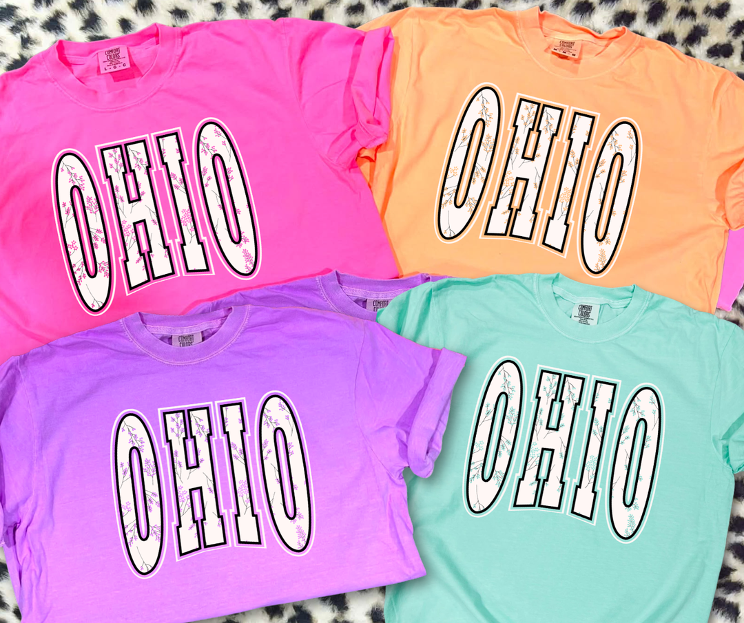 DTF TRANSFER ONLY  - OHIO (knocked out flowers)