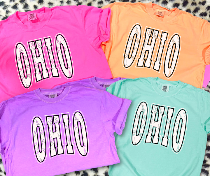 DTF TRANSFER ONLY  - OHIO (knocked out flowers)