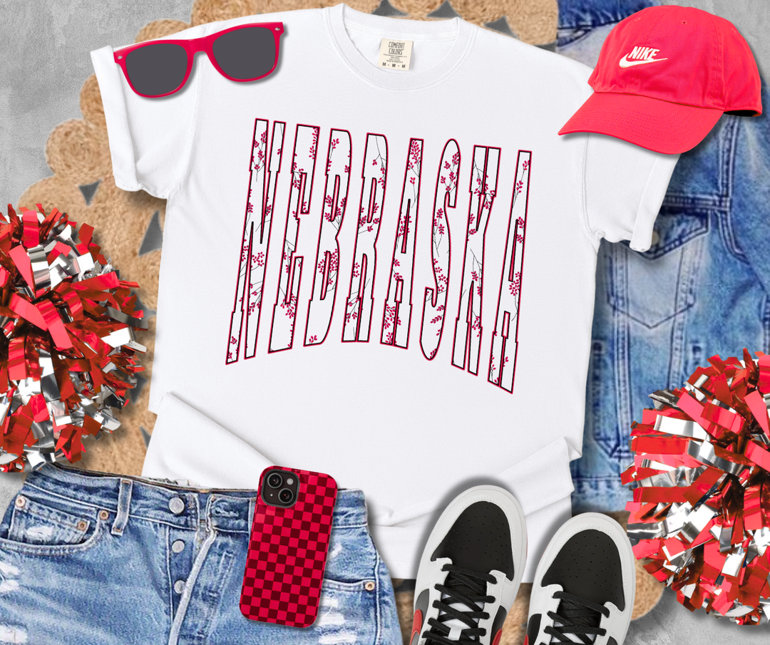 DTF TRANSFER ONLY  - NEBRASKA Flowers (White Fill Knocked Out)