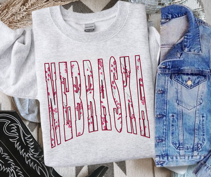 DTF TRANSFER ONLY  - NEBRASKA Flowers (White Fill Knocked Out)