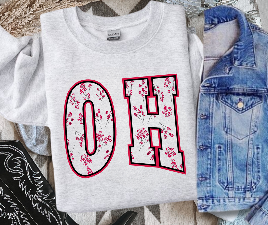 DTF TRANSFER ONLY  - OH Flowers (White Fill Knocked Out)