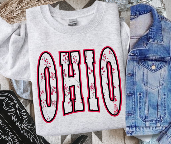 DTF TRANSFER ONLY  - OHIO Flowers (White Fill Knocked Out)