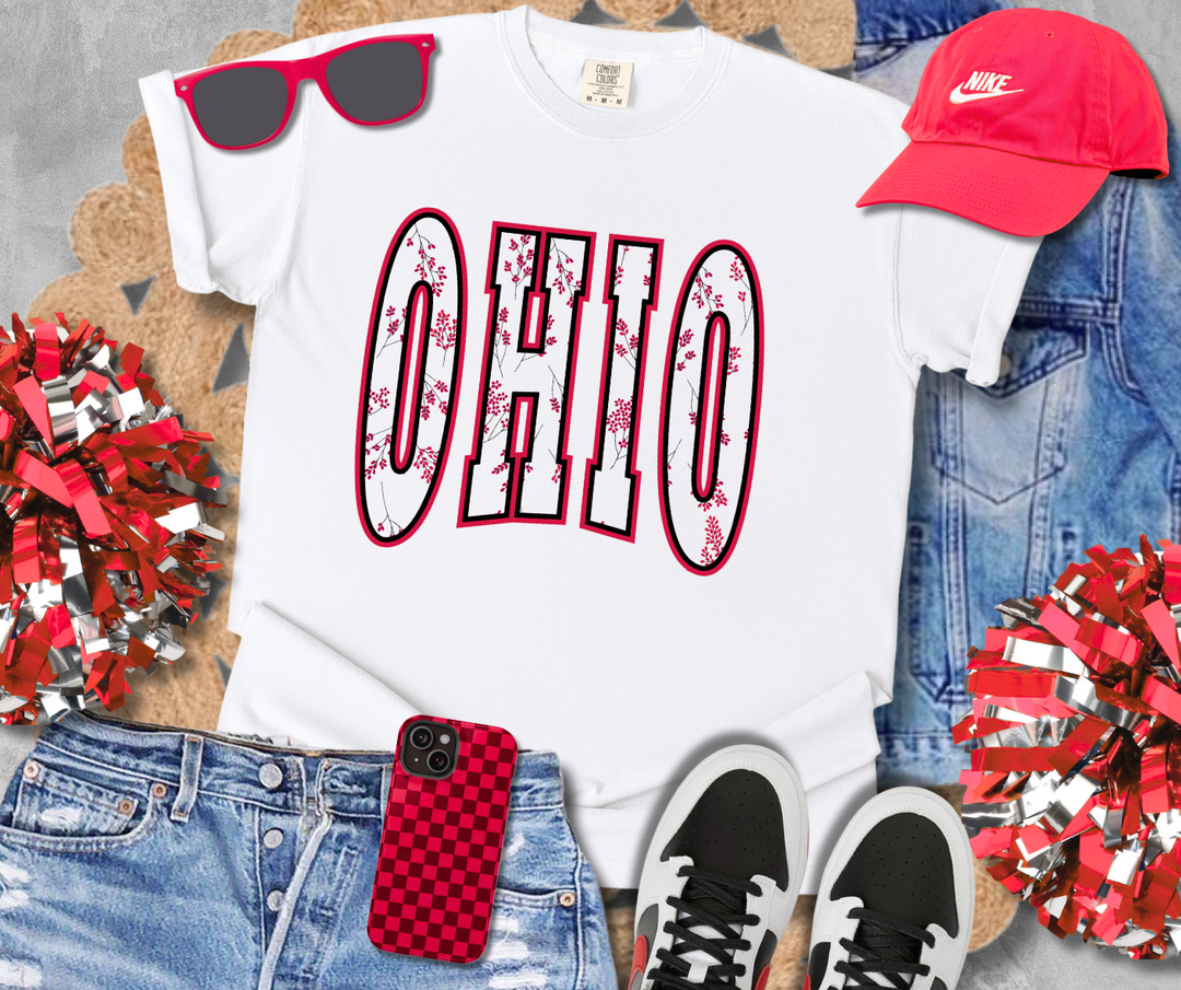 DTF TRANSFER ONLY  - OHIO Flowers (White Fill Knocked Out)