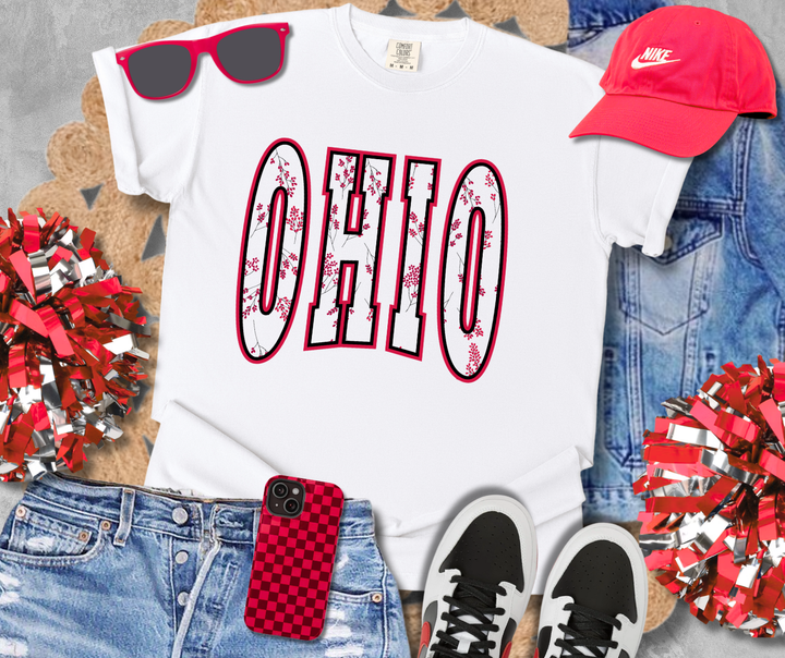 DTF TRANSFER ONLY  - OHIO Flowers (White Fill Knocked Out)
