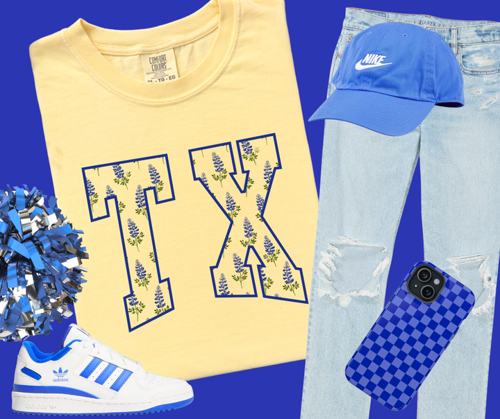 DTF TRANSFER ONLY  - TX Bluebonnet Flowers (white knocked out)