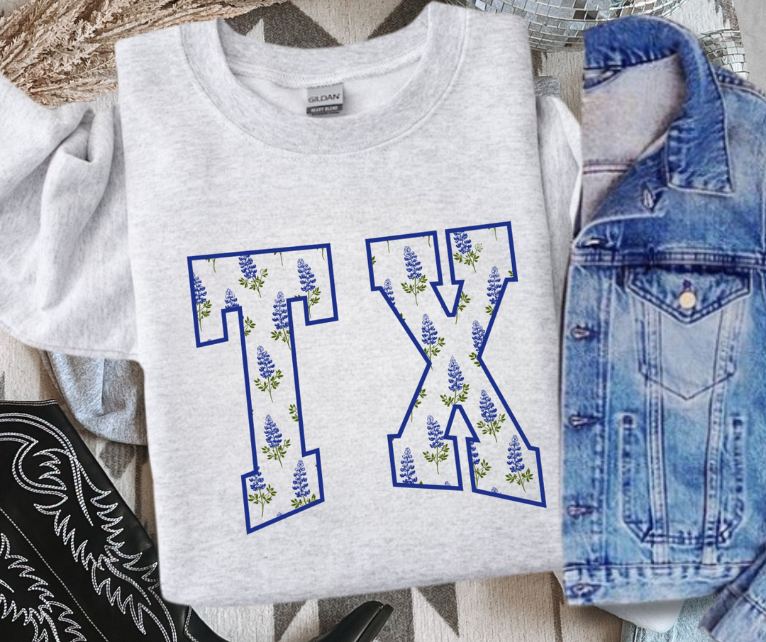 DTF TRANSFER ONLY  - TX Bluebonnet Flowers (white knocked out)