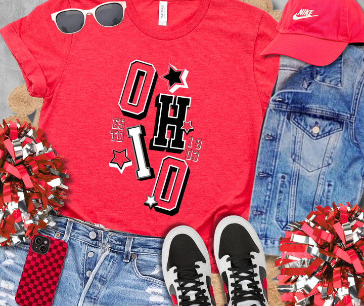 DTF TRANSFER ONLY  - OHIO Wobbly Stack (red knocked out)