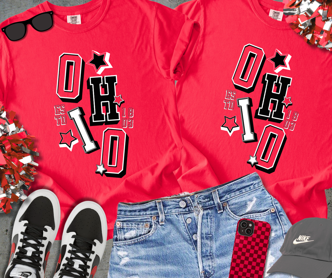 DTF TRANSFER ONLY  - OHIO Wobbly Stack (red knocked out)
