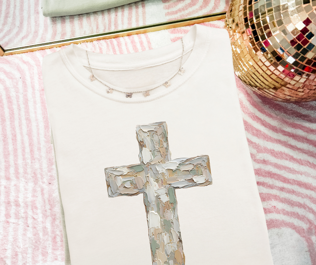 DTF TRANSFER ONLY  - Faux Painted Neutral Cross