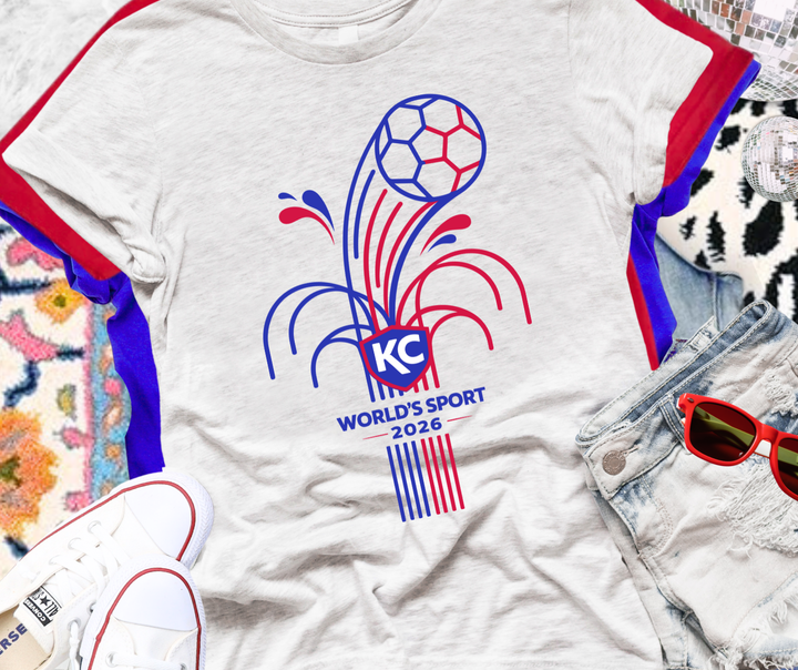DTF TRANSFER ONLY  - Soccer Fountain World's Sport KC 2026 - Blue/Red Ink