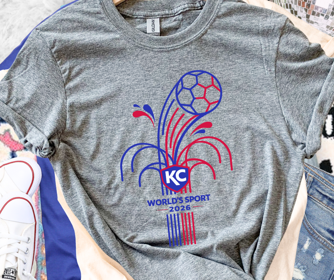 DTF TRANSFER ONLY  - Soccer Fountain World's Sport KC 2026 - Blue/Red Ink