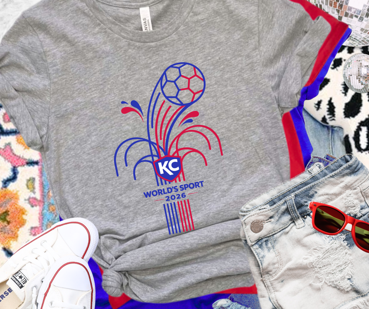 DTF TRANSFER ONLY  - Soccer Fountain World's Sport KC 2026 - Blue/Red Ink