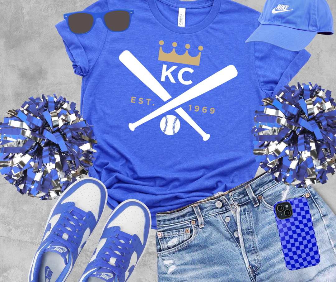 DTF TRANSFER ONLY  - KC Baseball WHITE Crossed Bats